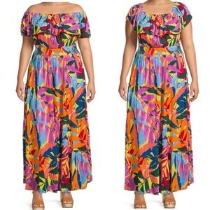 Terra & Sky Women's Plus Size Off-The-Shoulder Maxi Dress 2X Vibrant Tropical